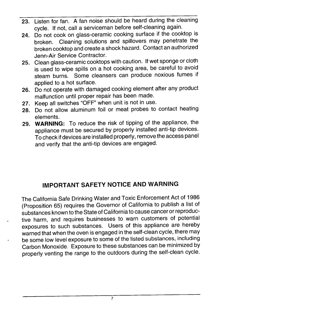 Jenn-Air SCE4340, SCE4320 manual Important Safety Notice and Warning 