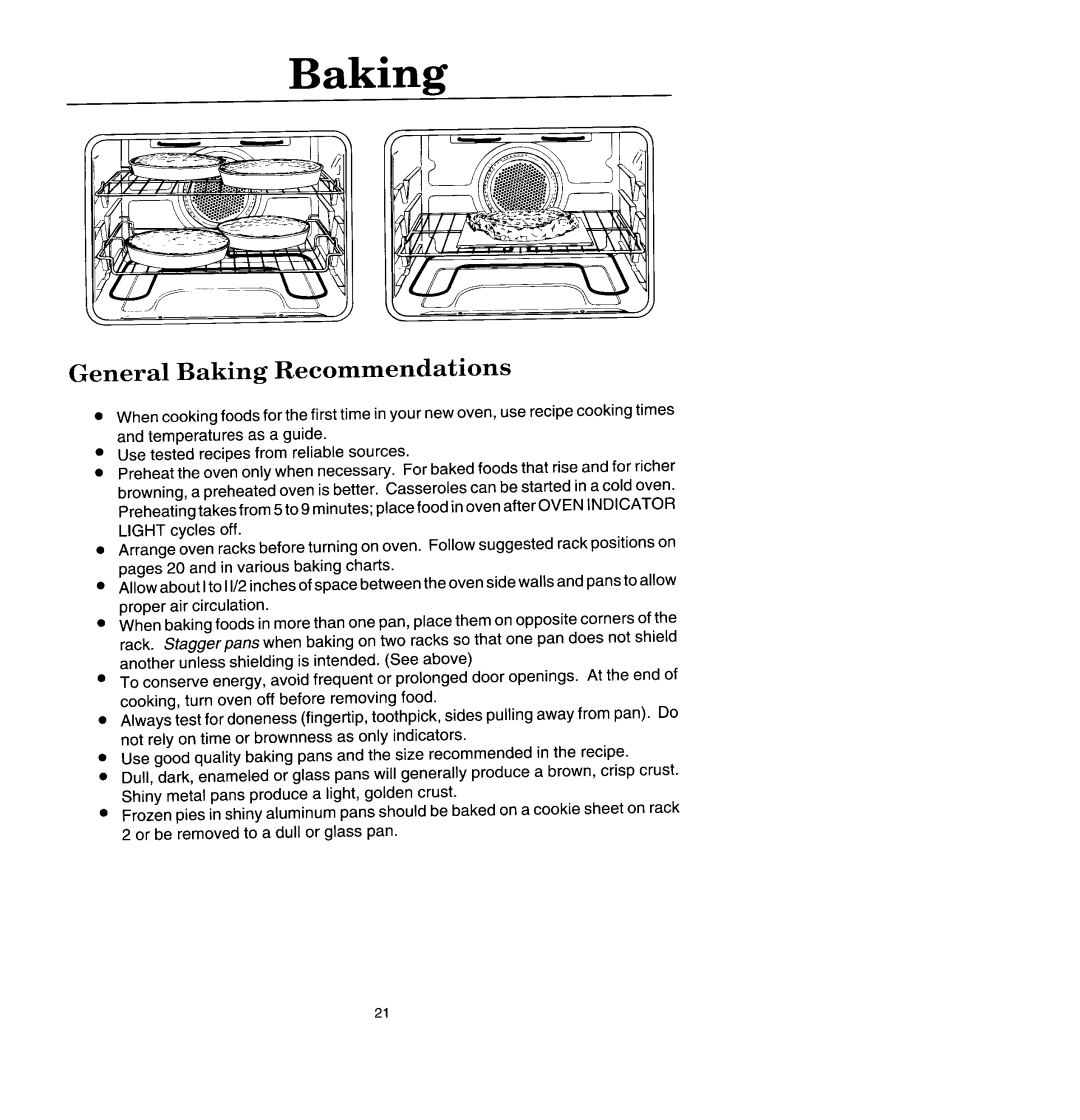 Jenn-Air SCE4340, SCE4320 manual General Baking Recommendations 
