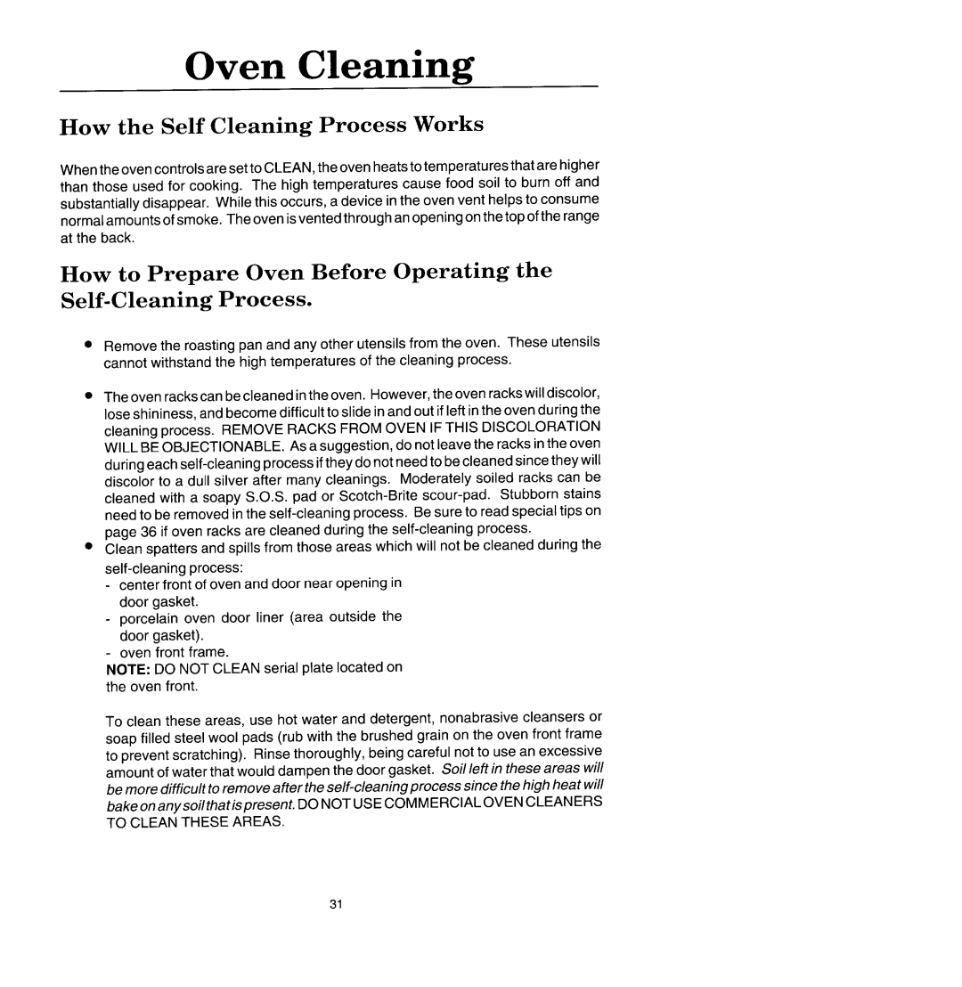 Jenn-Air SCE4340, SCE4320 Oven Cleaning, How the Self Cleaning Process Works, How to Prepare Oven Before Operating the 