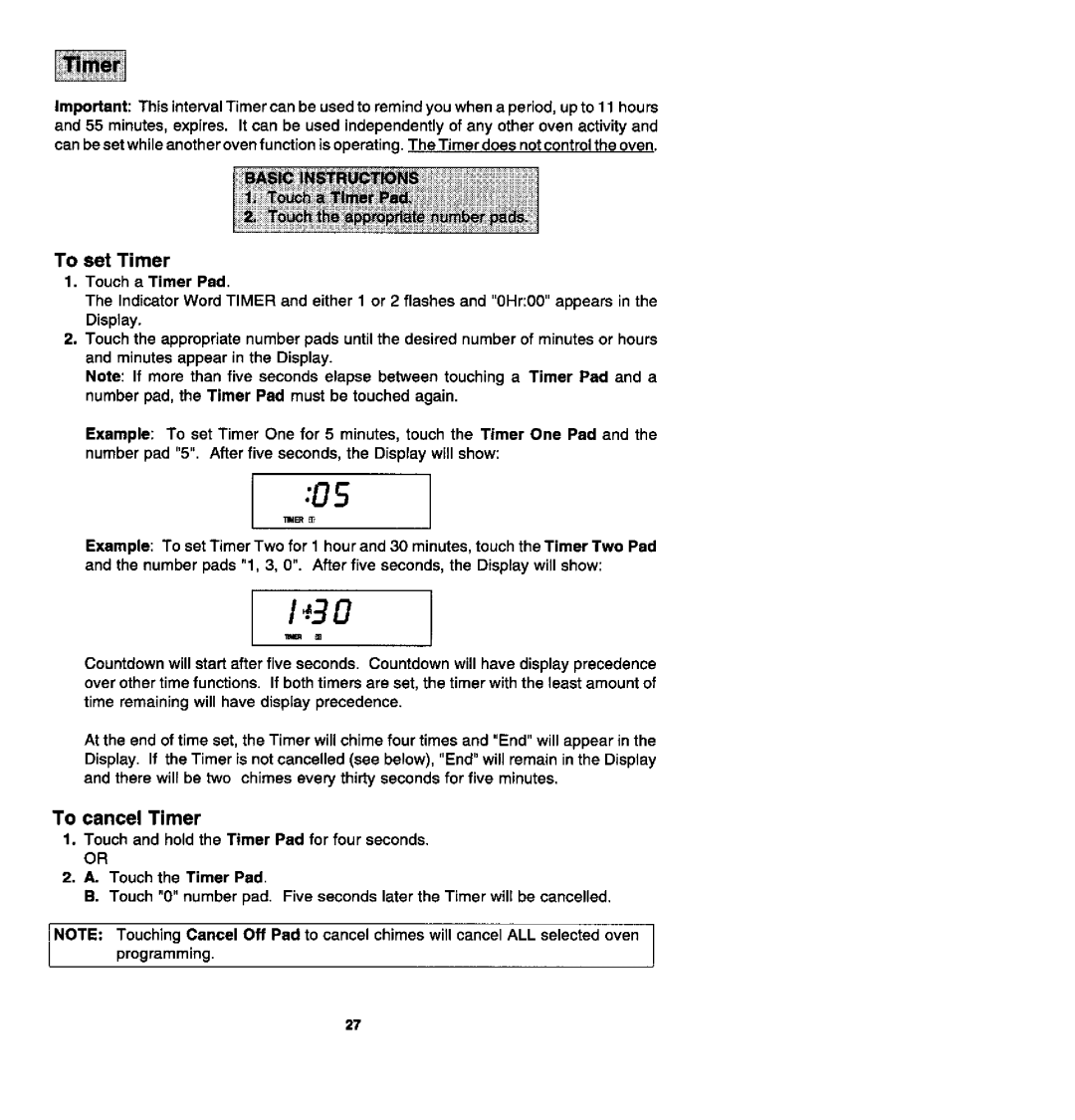 Jenn-Air SDV48600P manual To set Timer, To cancel Timer 