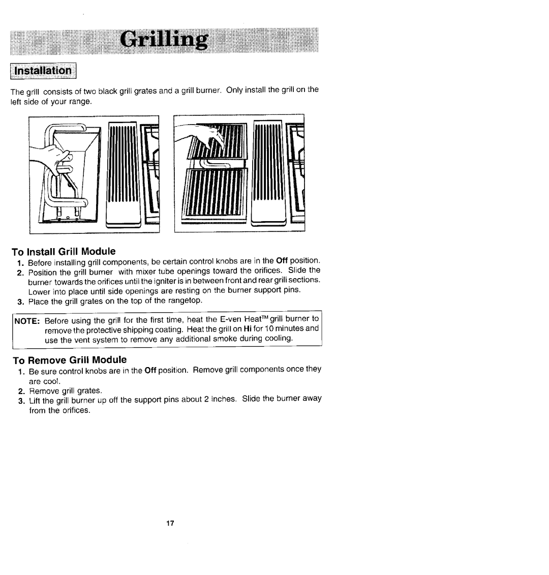 Jenn-Air SDV48600P manual To Install Grill Module, To Remove Grill Module 