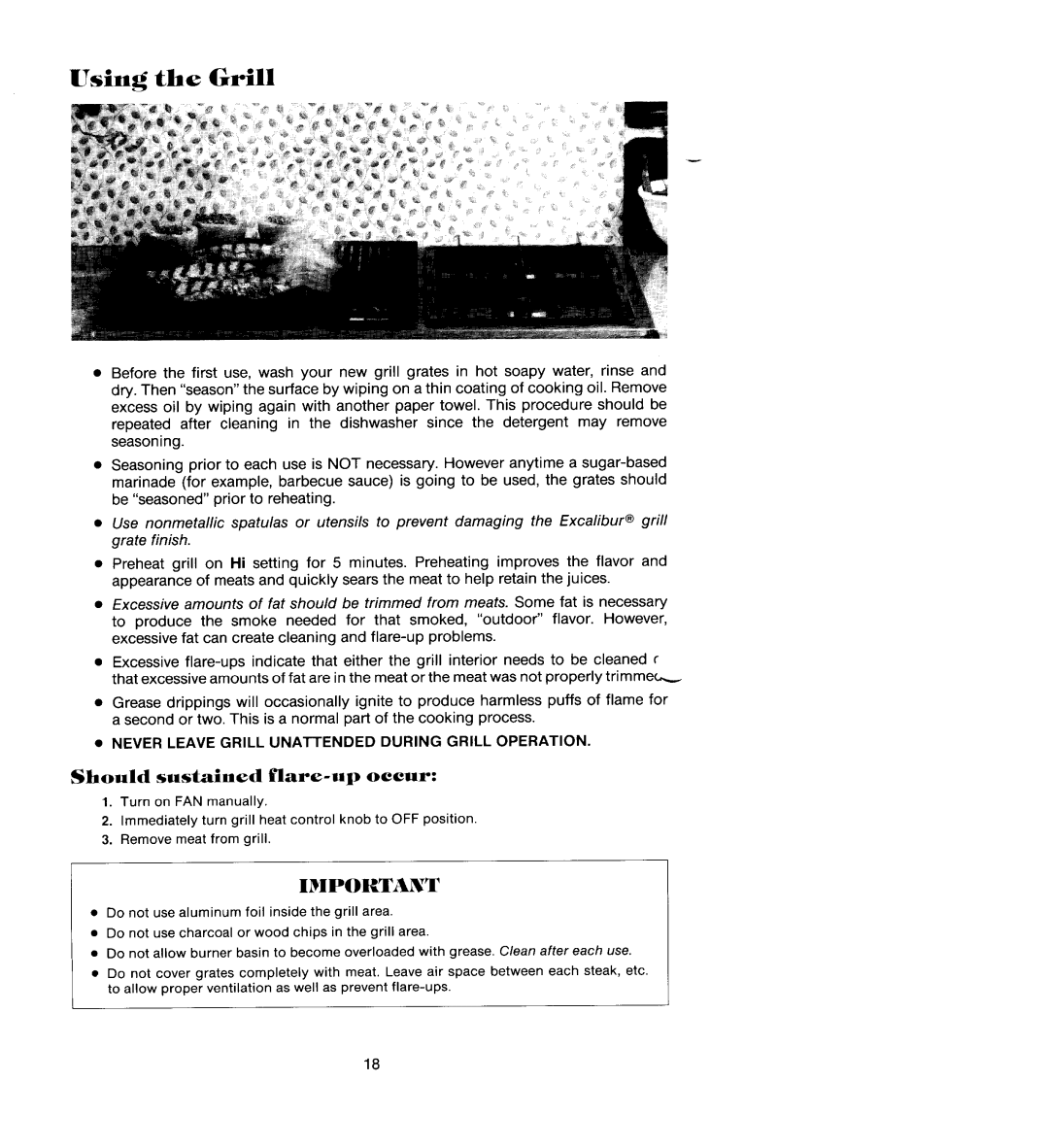 Jenn-Air SEG196 manual Using the Grill, Should sustained flare-up occur 