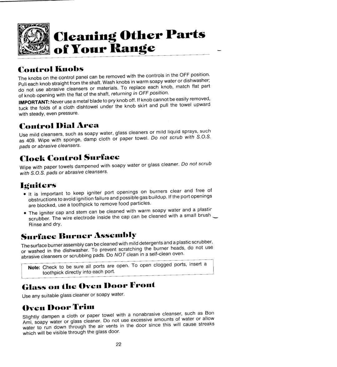 Jenn-Air SEG196 manual OfCleaningYour RangeOther Parts 