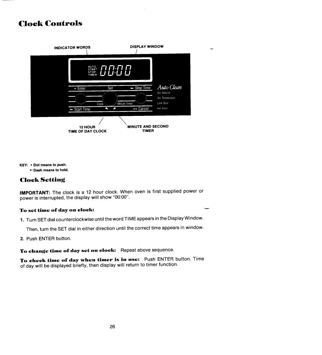 Jenn-Air SEG196 manual Clock Controls, To set thne of day on clock 