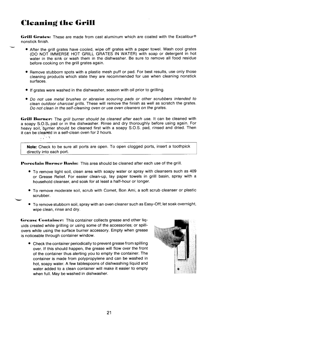 Jenn-Air SEG196 manual Cleaning the Grill 