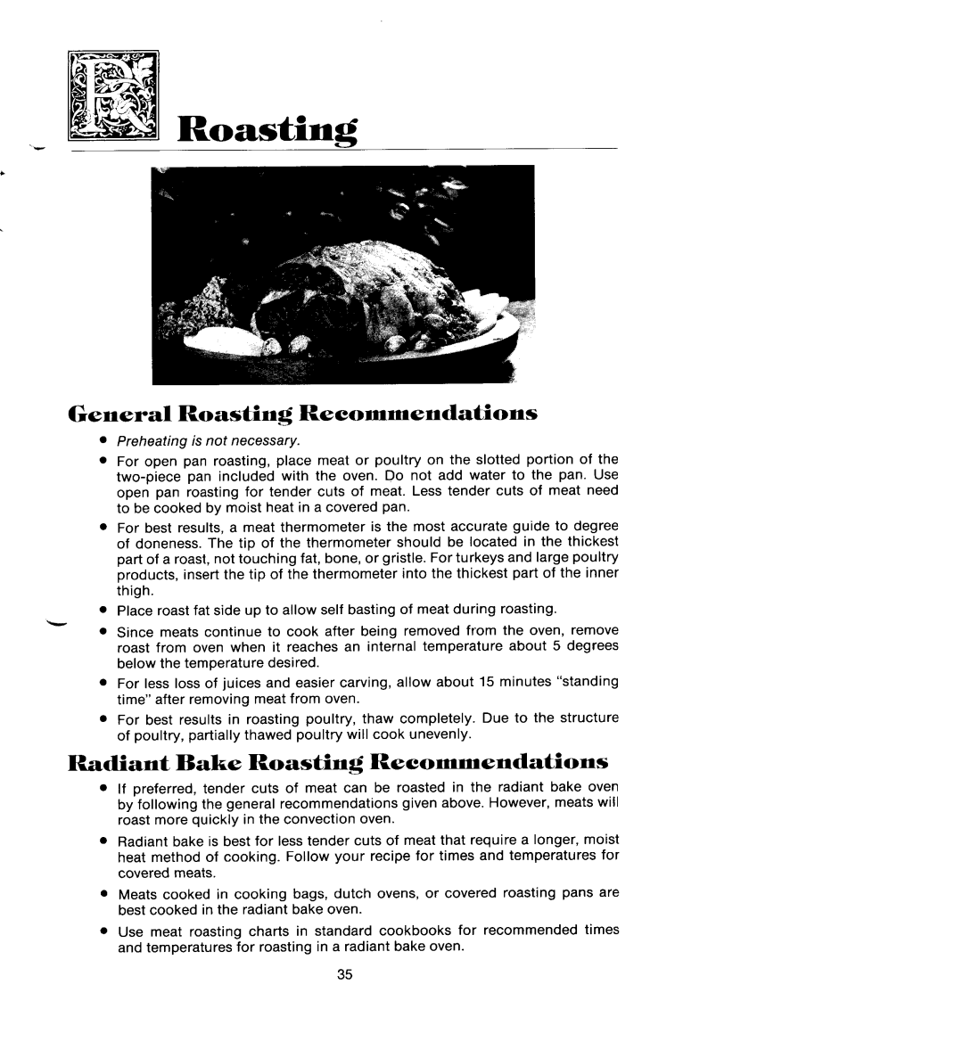 Jenn-Air SEG196 manual General Roasting Recommendations, Radiant Bake Roasting Recommendations 