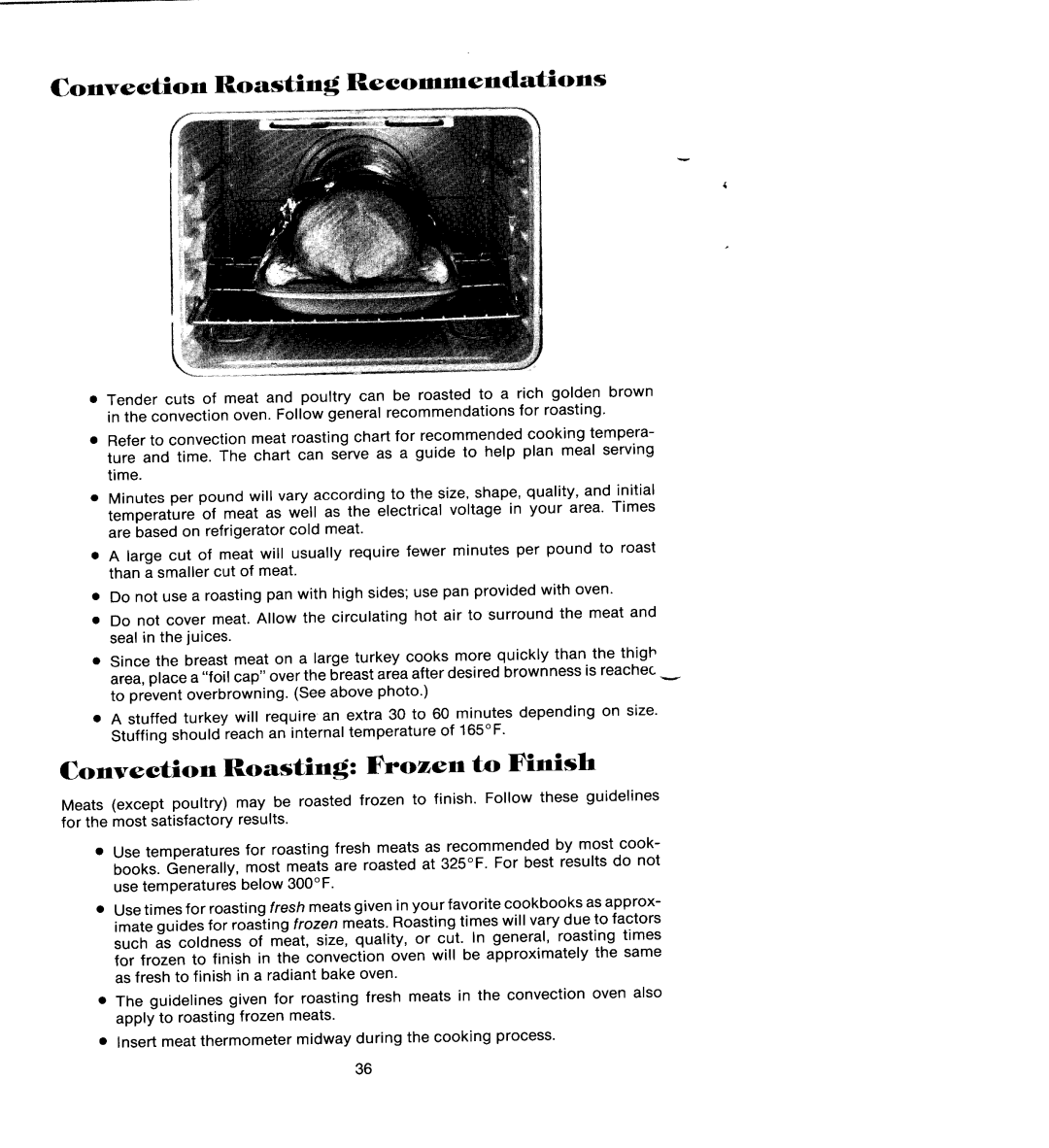 Jenn-Air SEG196 manual Convection Roasting Recommendations, Convection Roasting Frozen to Finish 
