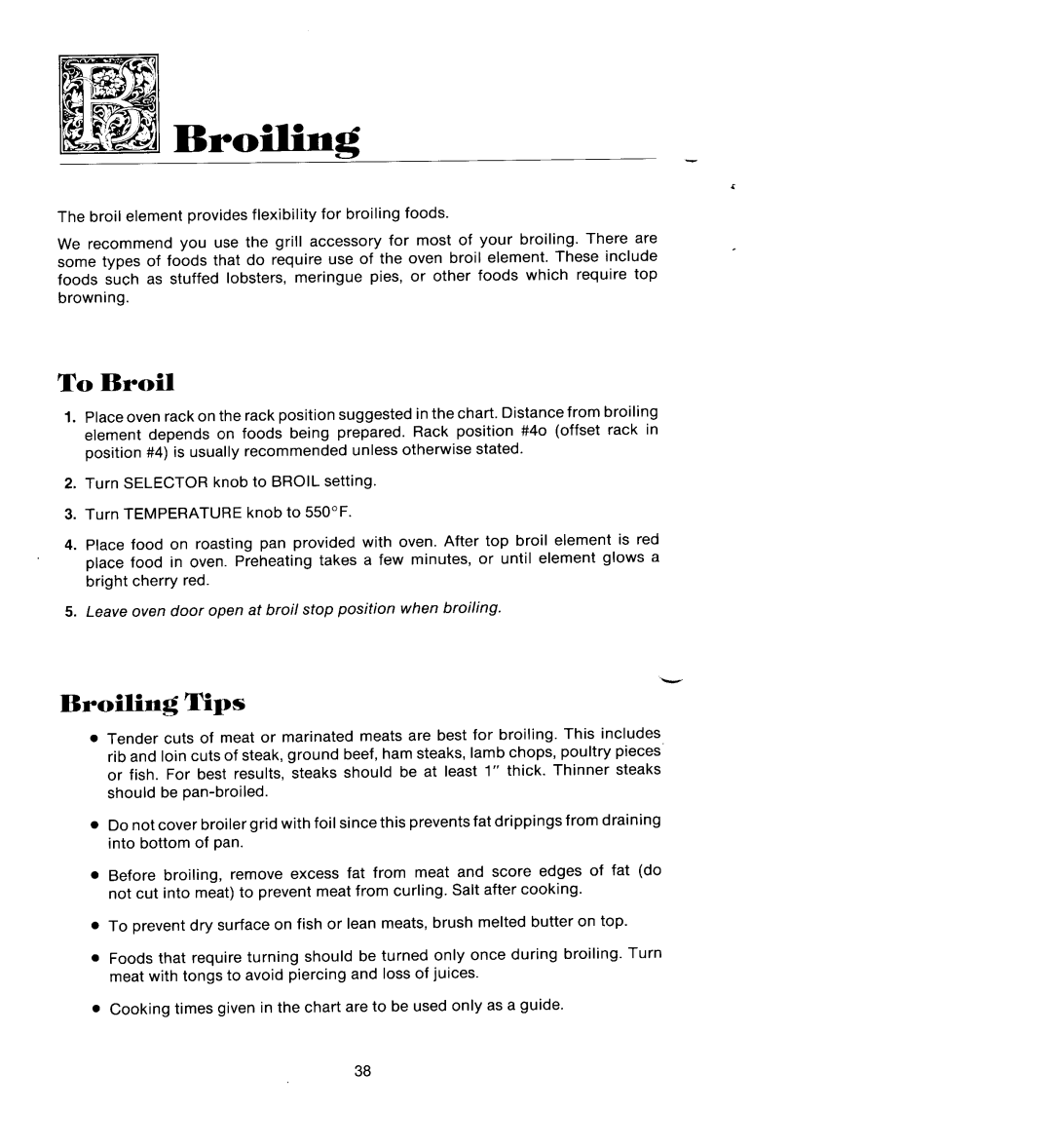 Jenn-Air SEG196 manual To Broil, Broiling Tips 