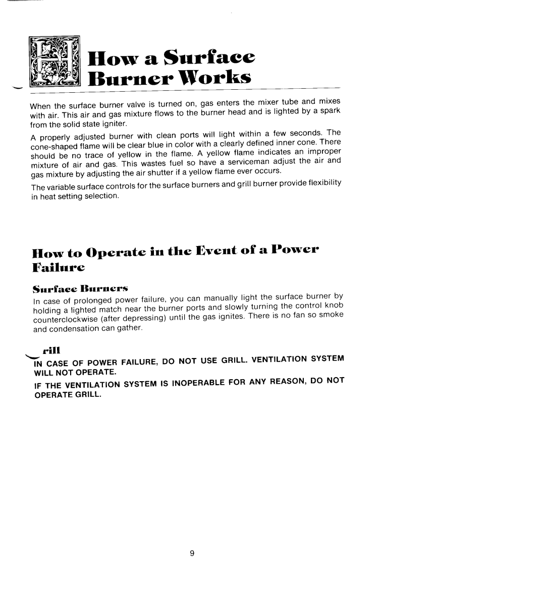Jenn-Air SEG196 manual How a Surface Burner Works, How to Operate in the Event of a Power Failure, Surface Hurners 