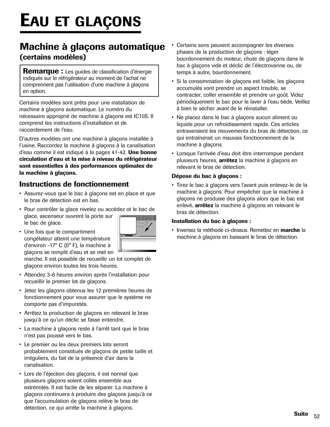 Jenn-Air SIDE- BY- SIDE REFRIGERATOR EAU ET Glaçons, Machine à glaçons automatique, Instructions de fonctionnement 