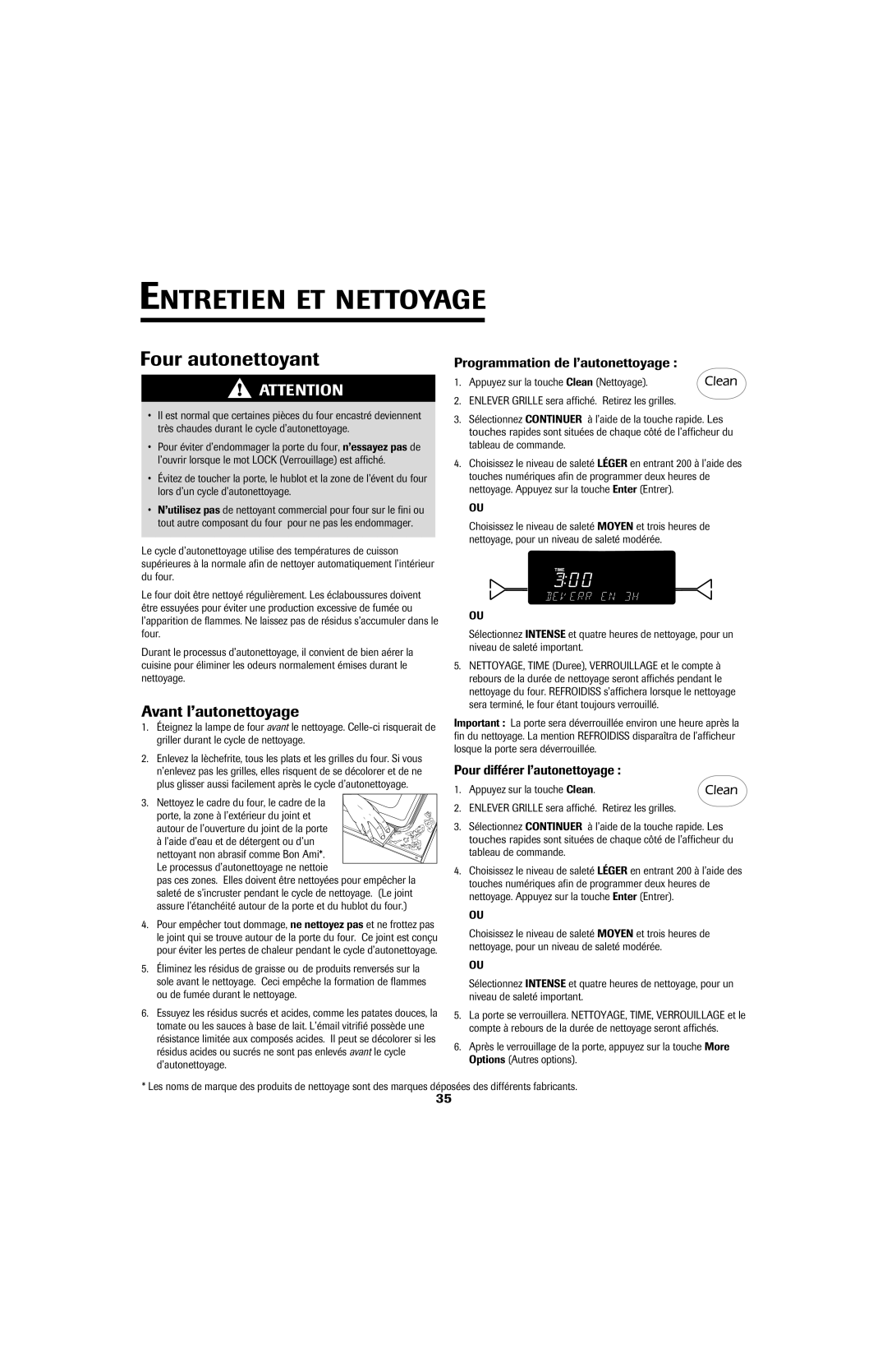 Jenn-Air SLIDE-IN RANGE Entretien ET Nettoyage, Avant l’autonettoyage, Programmation de l’autonettoyage 