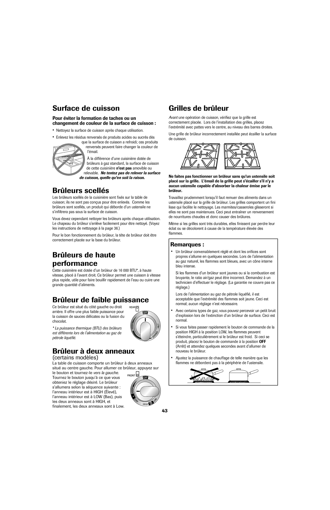 Jenn-Air SLIDE-IN RANGE Surface de cuisson, Brûleurs scellés, Brûleurs de haute performance, Brûleur de faible puissance 