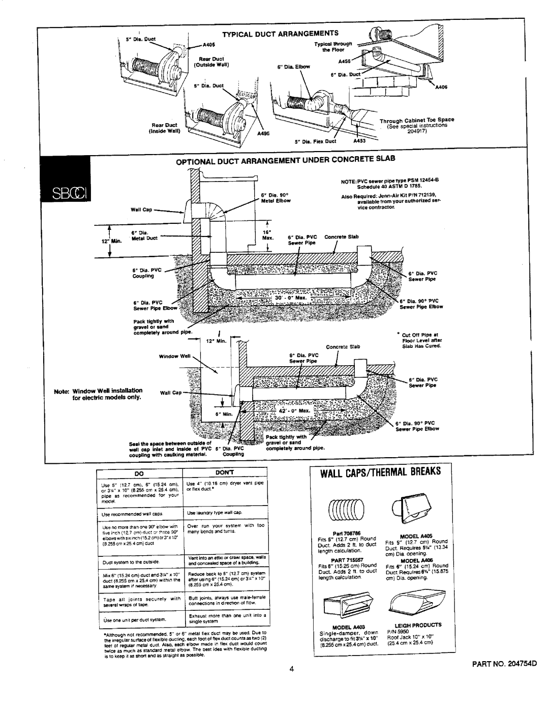 Jenn-Air SVE47100, SCE30500, SCE30600 dimensions Oooo.r, Typicalduct Arrangements 