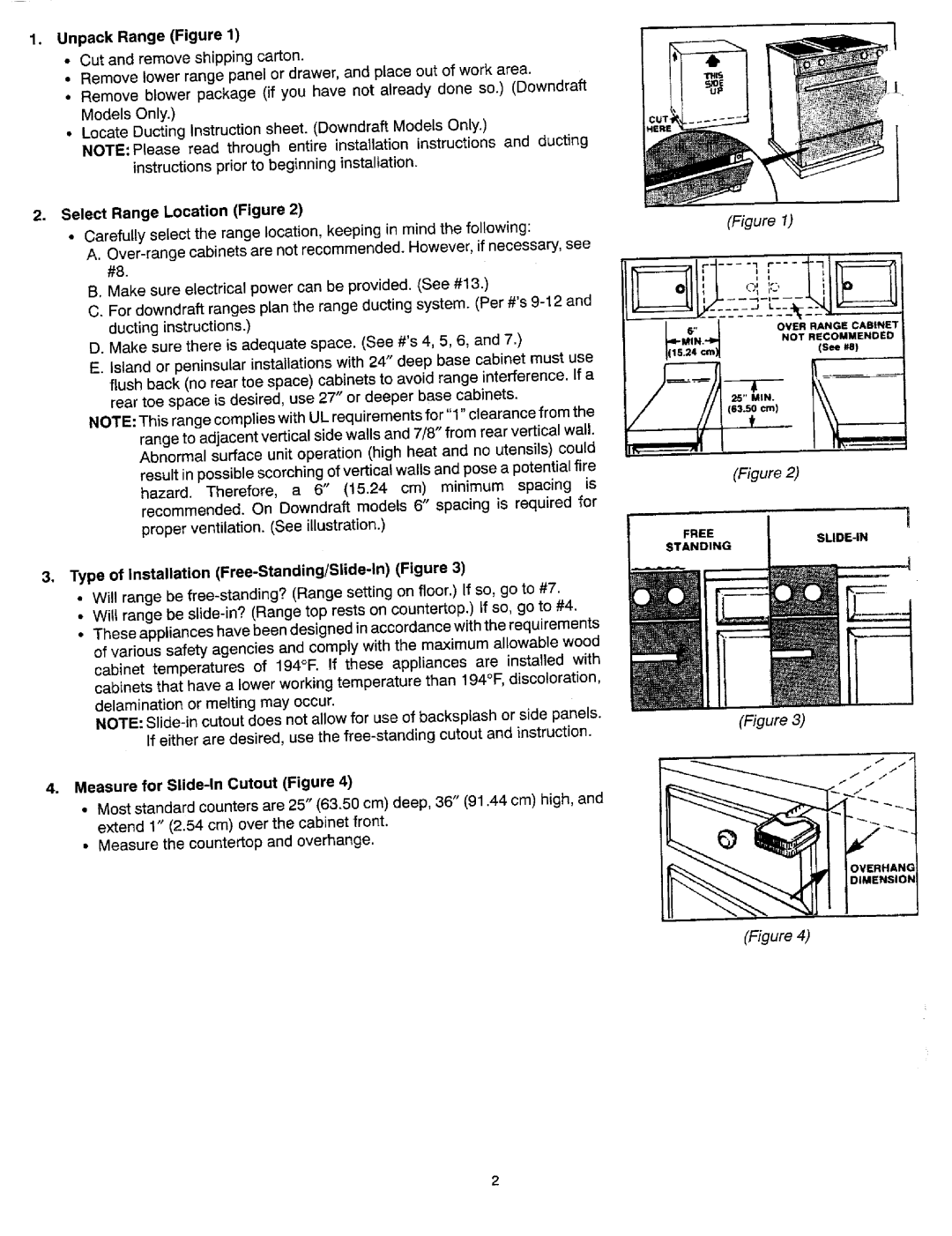 Jenn-Air SCE30600, SVE47100 UnpackRange Figure, LN.J OVERNoTCOMMCABINETDEDRANG, Measurefor Slide -InCutout Figure Iii 