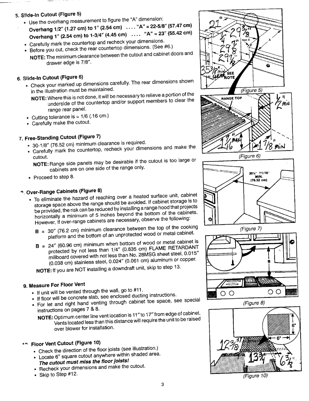 Jenn-Air SVE47100, SCE30500, SCE30600 Overhang 1 2.54 cm to 1-3/44.45 cm .... a = 23 55.42cm, Slide-In Cutout Figure 