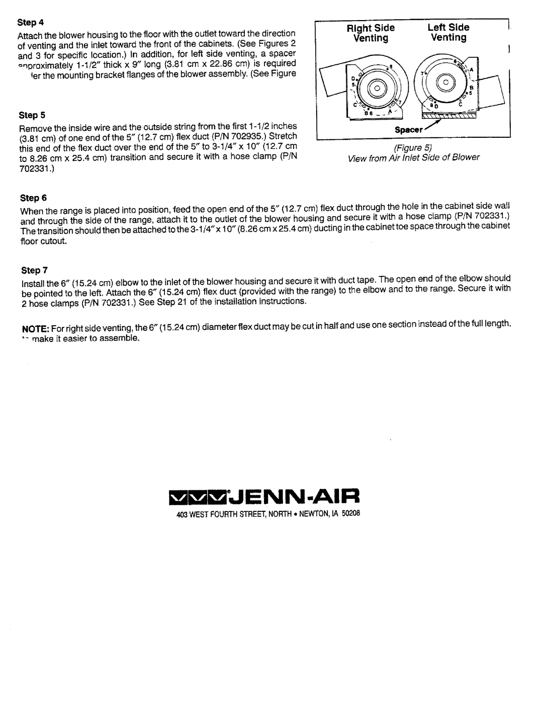 Jenn-Air SCE30600, SVE47100, SCE30500 dimensions Jenn-Air, Step, Right Side, Left Side, Spacer 