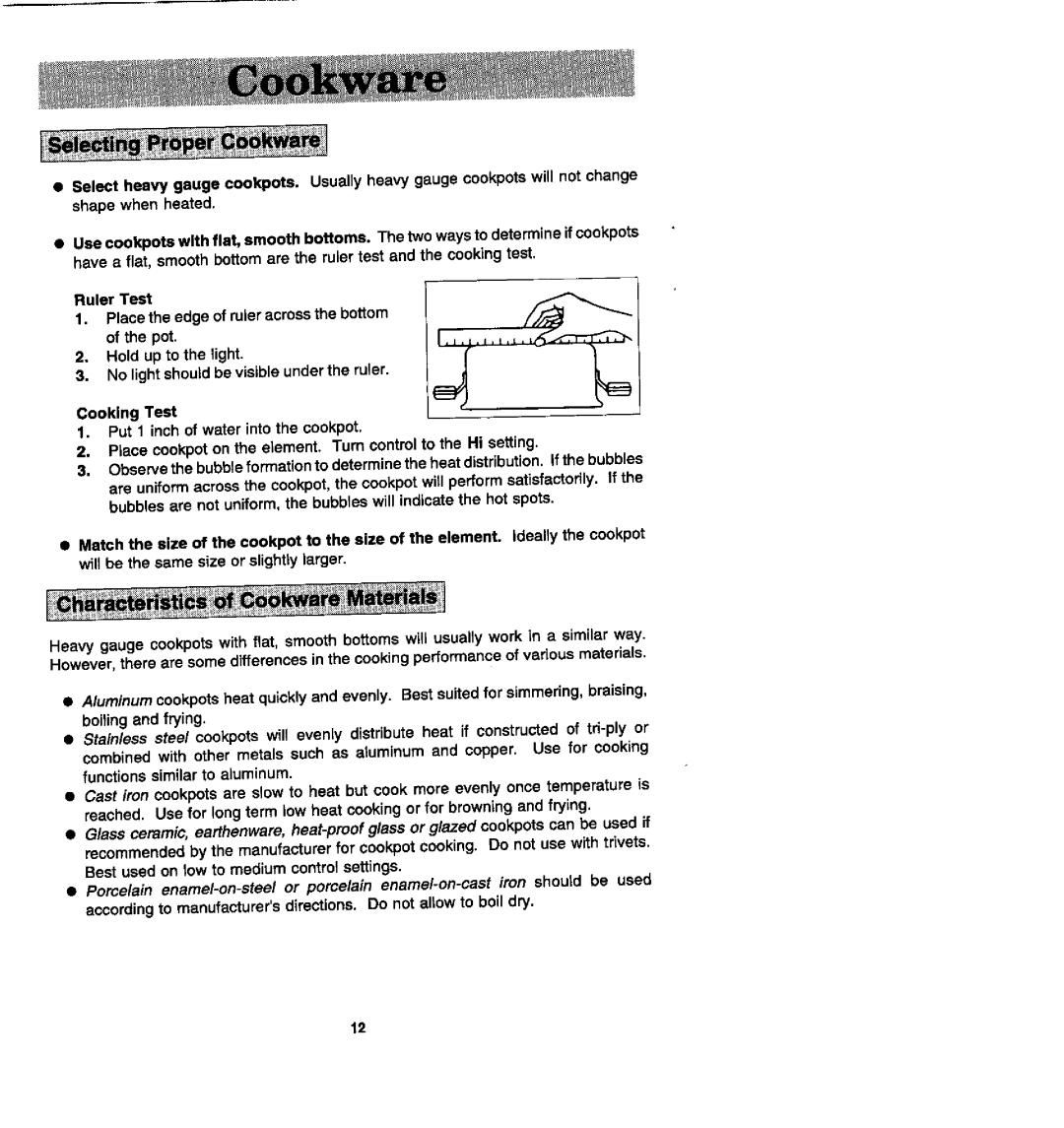 Jenn-Air SVE47600, SVE47500 manual Place theedge of ruleracross the bottom/f,,- of the pot 