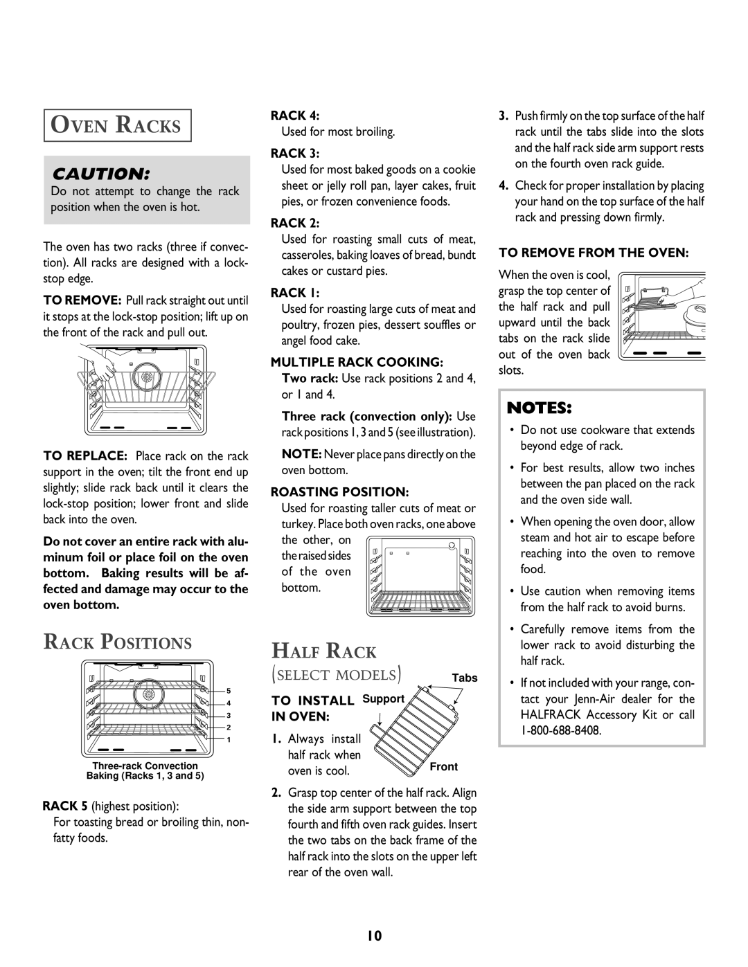 Jenn-Air T2 warranty Oven Racks, Rack Positions, Half Rack 