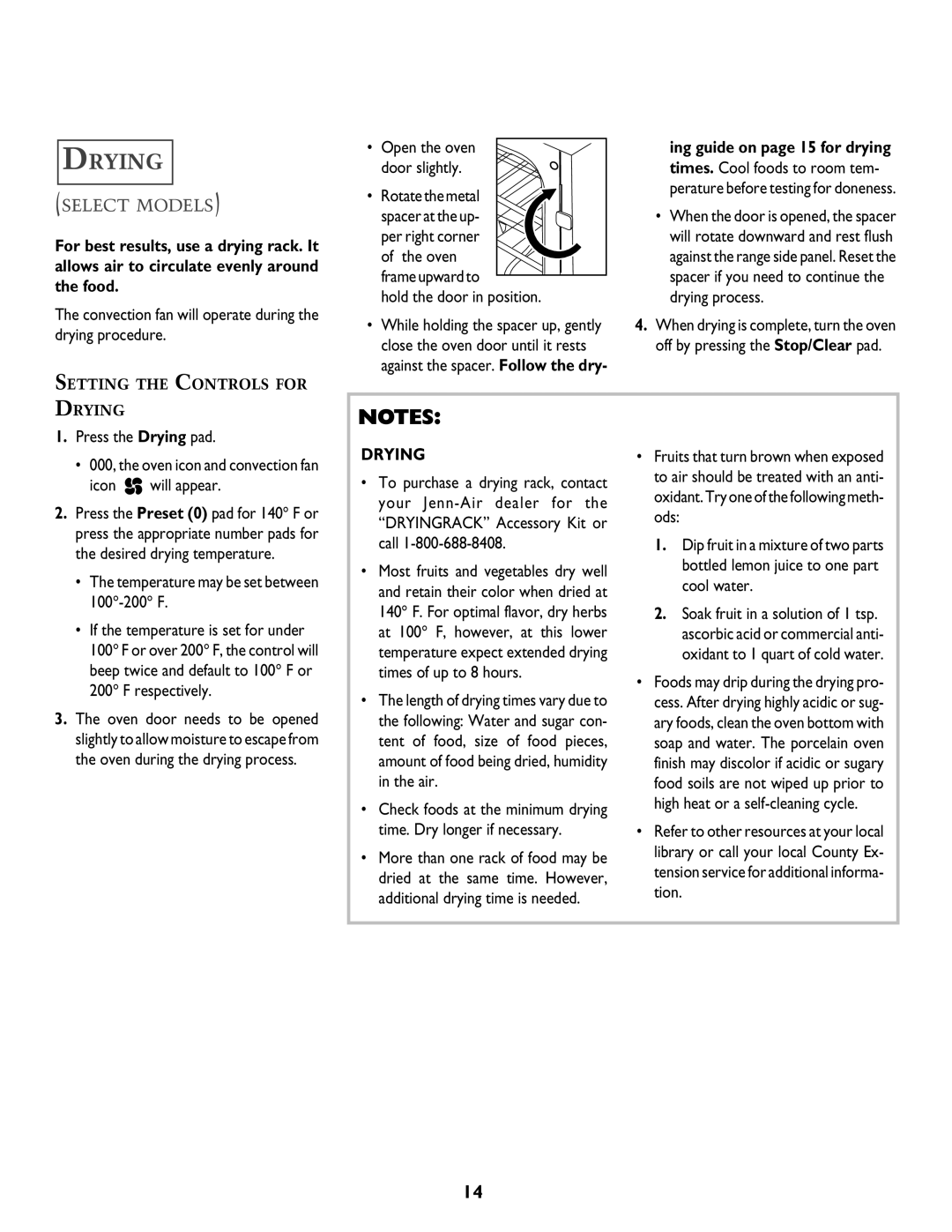 Jenn-Air T2 warranty Drying, Ing guide on page 15 for drying 