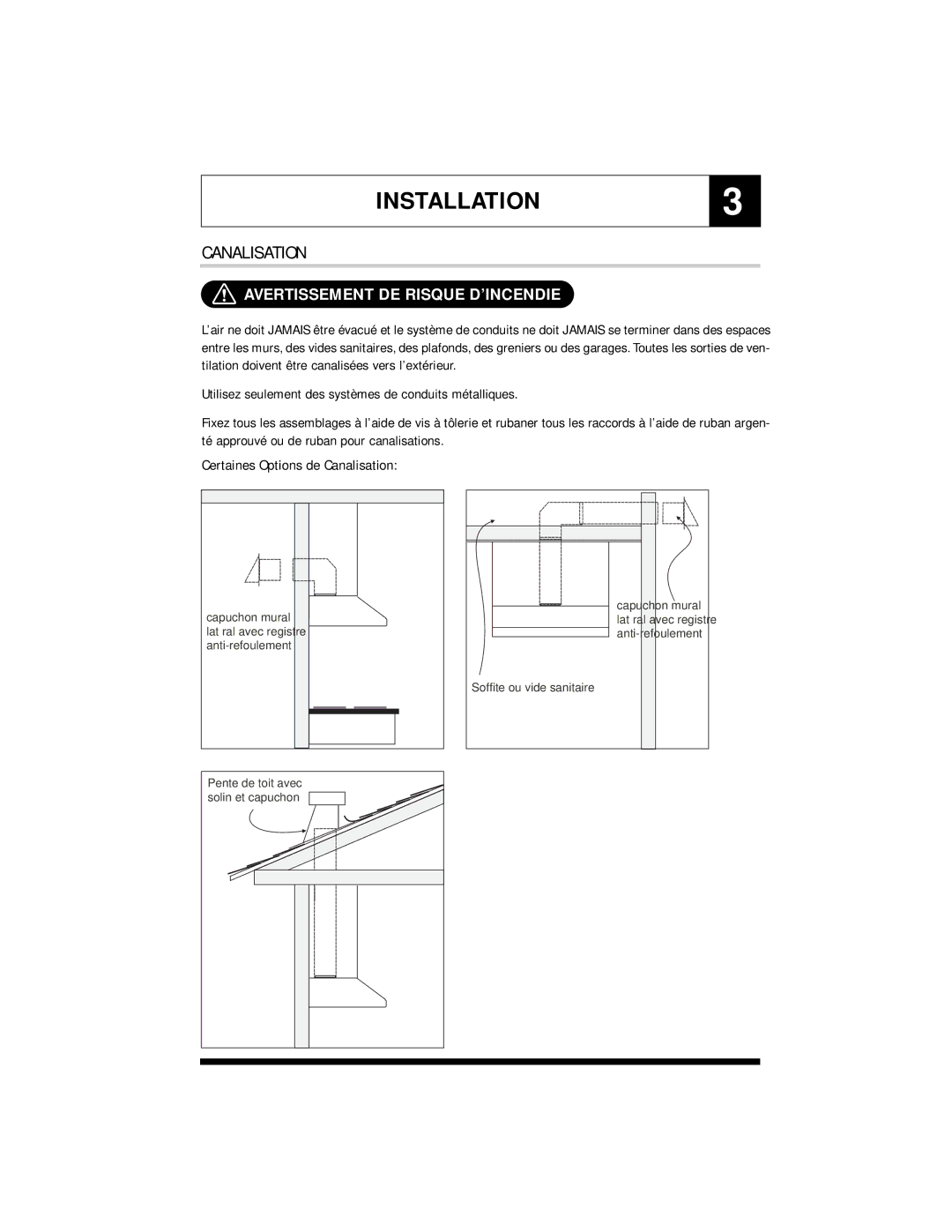 Jenn-Air UXT5430AD, UXT5236AD, UXT5436AD, UXT5230AD specifications INSTALLATION3, Avertissement DE Risque D’INCENDIE 