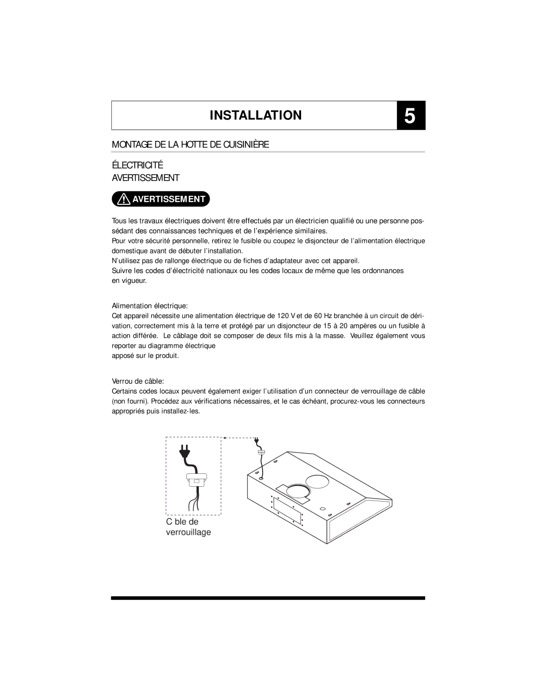 Jenn-Air UXT5236AD, UXT5436AD, UXT5430AD, UXT5230AD specifications Montage DE LA Hotte DE Cuisinière, Avertissement 