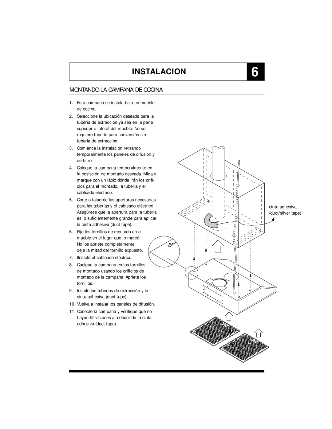 Jenn-Air UXT5230AD, UXT5236AD Instalacion, Montando LA Campana DE Cocina, Esta campana se instala bajo un mueble de cocina 