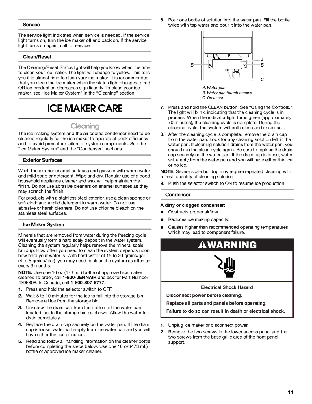 Jenn-Air W10136129C manual ICE Maker Care, Cleaning 