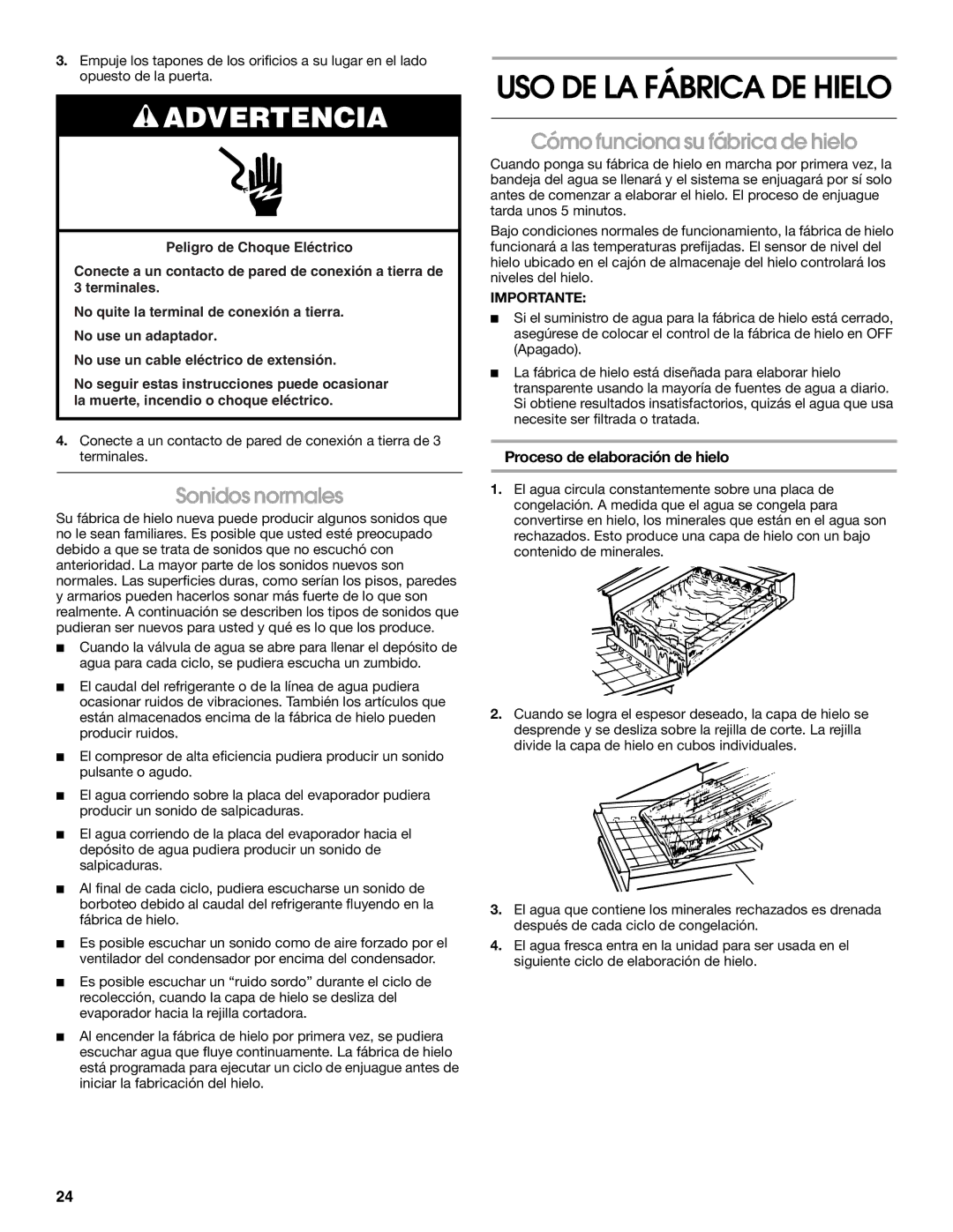 Jenn-Air W10136129C manual Sonidos normales, Cómo funciona su fábrica de hielo, Proceso de elaboración de hielo 