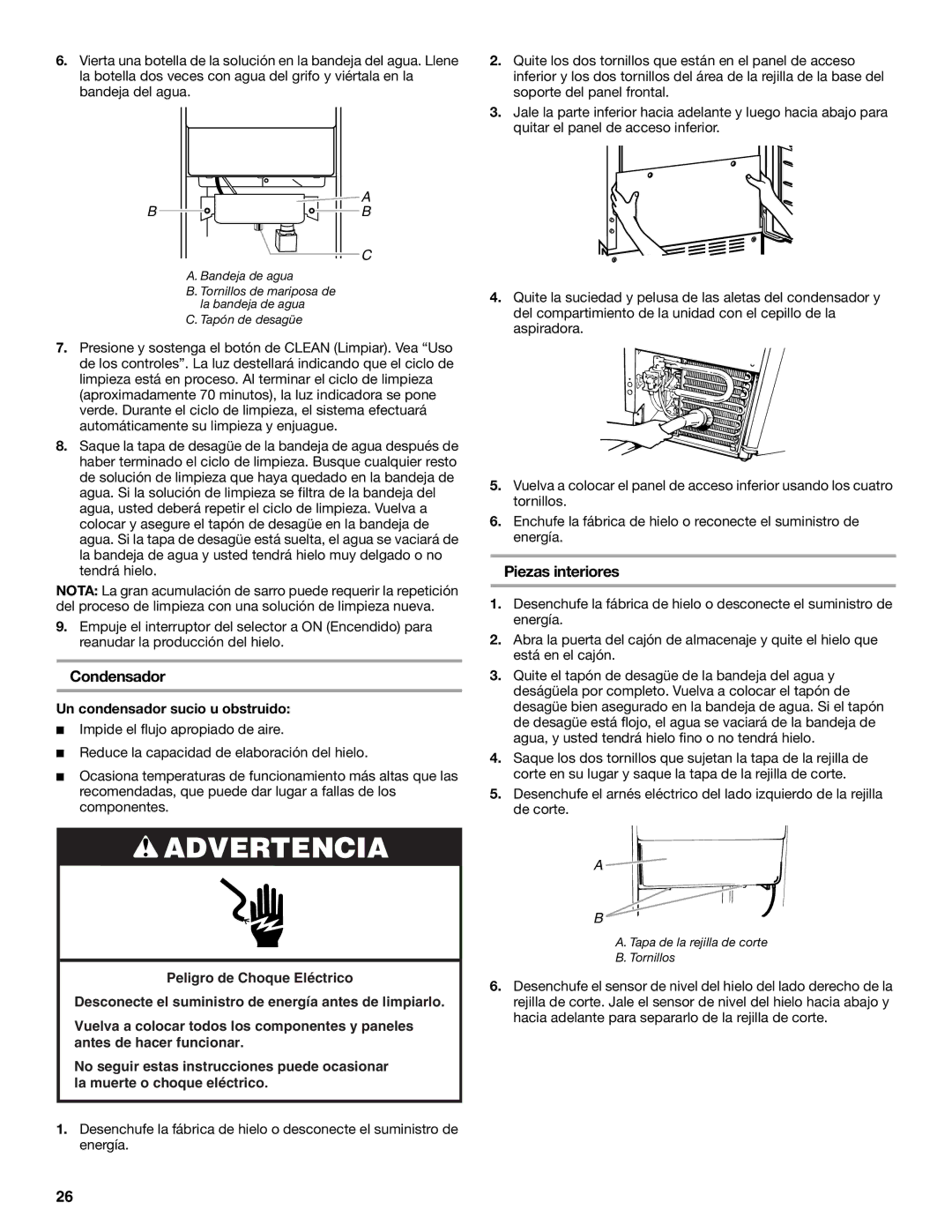 Jenn-Air W10136129C manual Condensador, Piezas interiores, Un condensador sucio u obstruido 