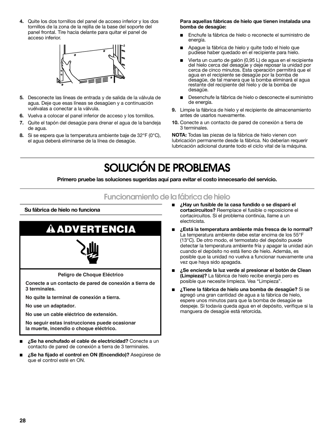 Jenn-Air W10136129C manual Solución DE Problemas, Funcionamiento de la fábrica de hielo, Su fábrica de hielo no funciona 