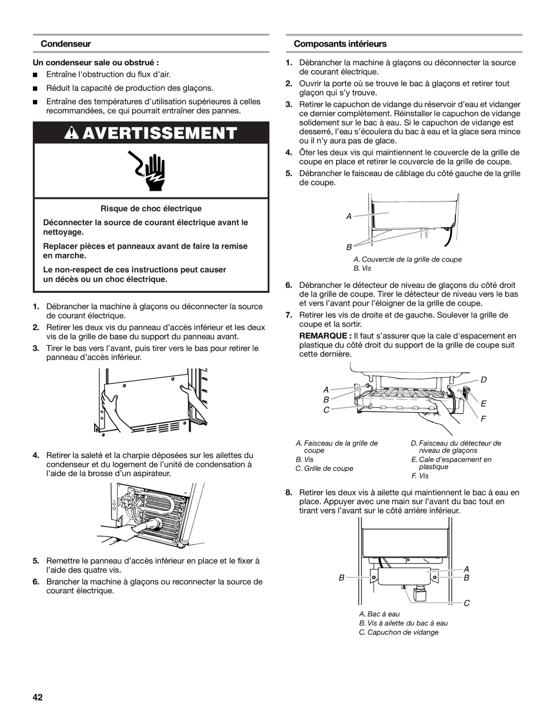 Jenn-Air W10136129C manual Condenseur, Composants intérieurs, Un condenseur sale ou obstrué 