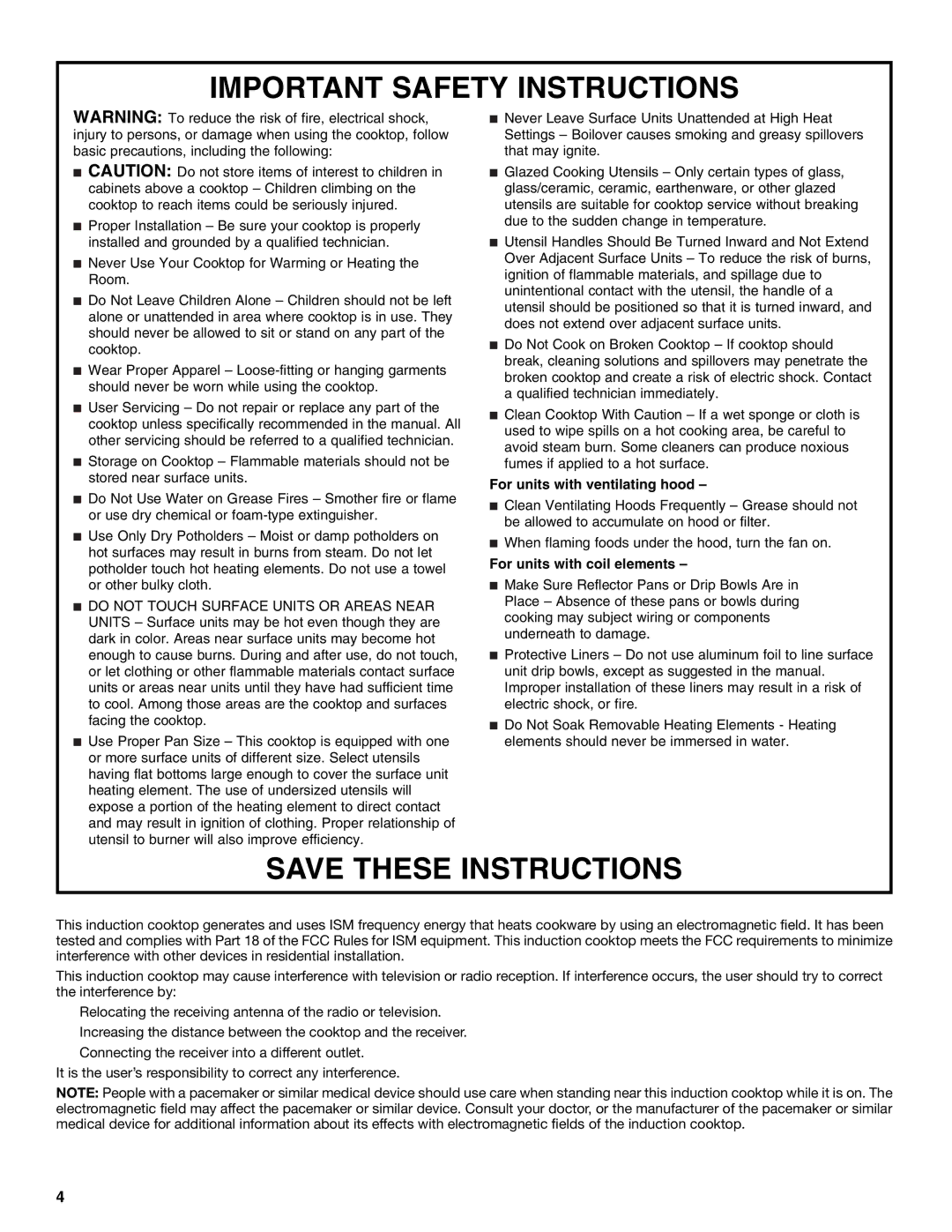 Jenn-Air W10141605 manual Important Safety Instructions 