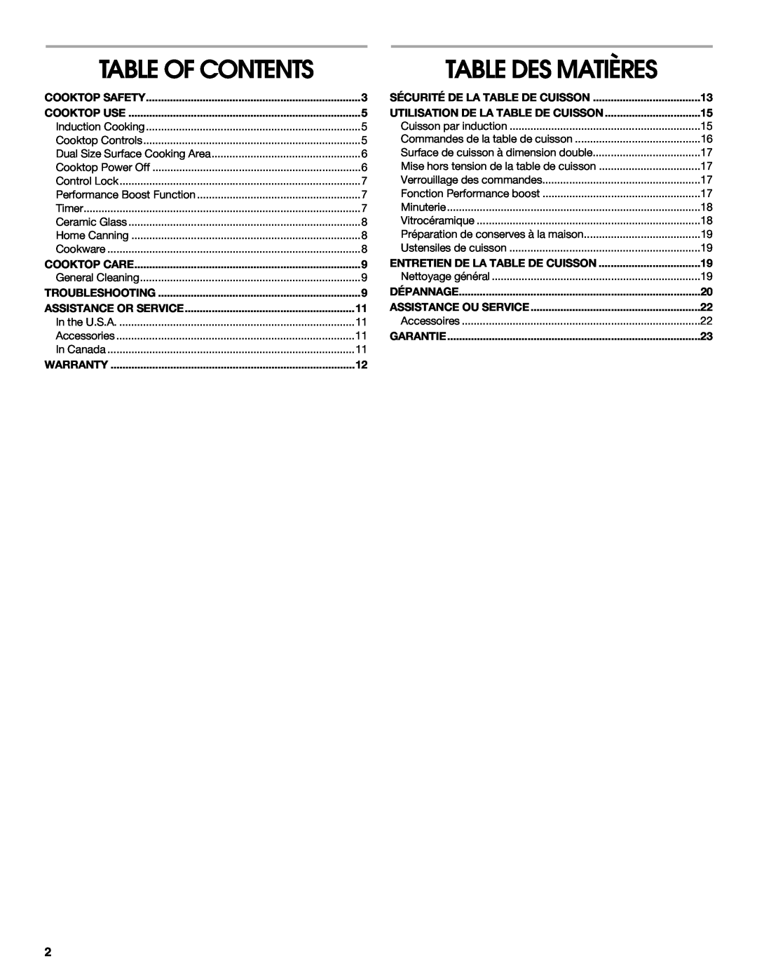 Jenn-Air W10141605 manual Table Of Contents, Table Des Matières 