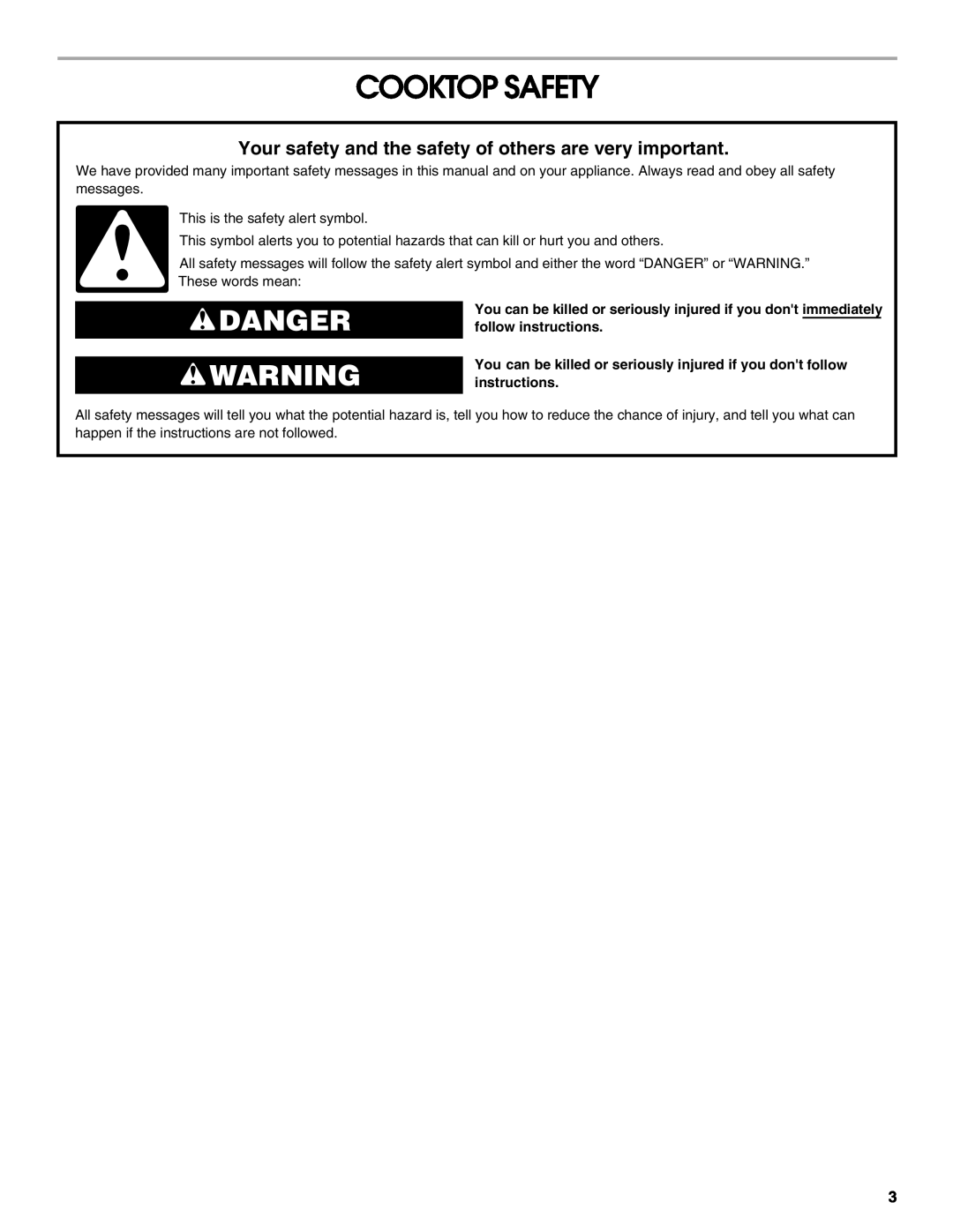 Jenn-Air W10141605 manual Cooktop Safety, Danger 