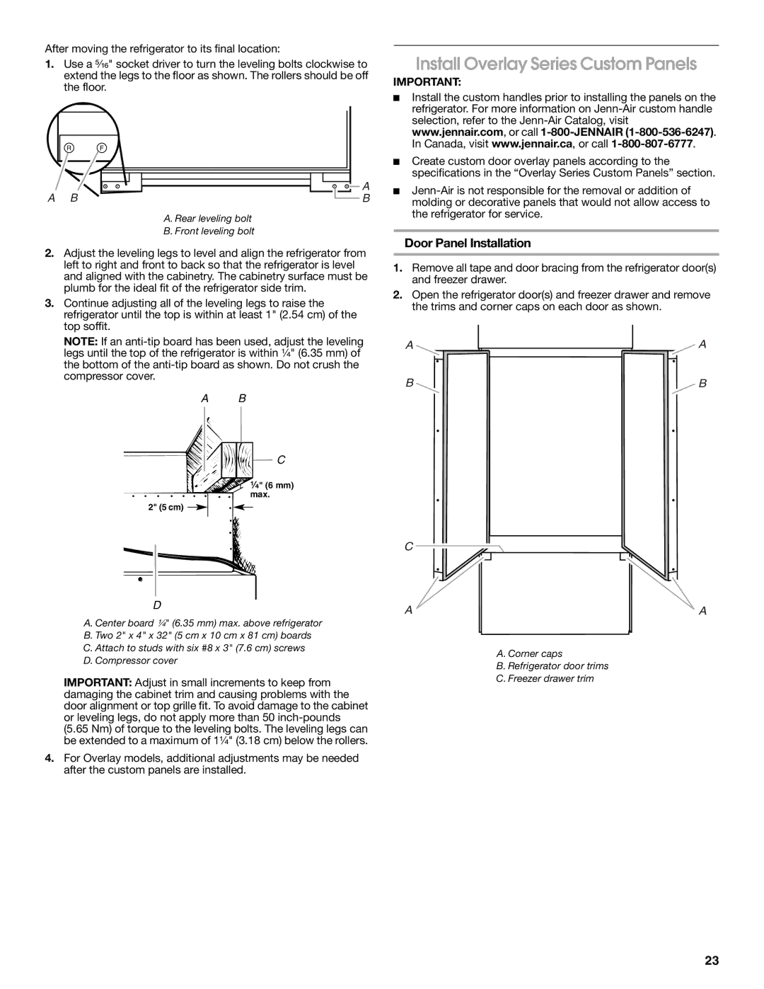 Jenn-Air W10183782A manual Install Overlay Series Custom Panels, Door Panel Installation 