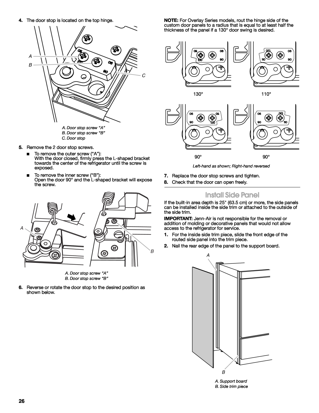 Jenn-Air W10183782A manual Install Side Panel, A B C 