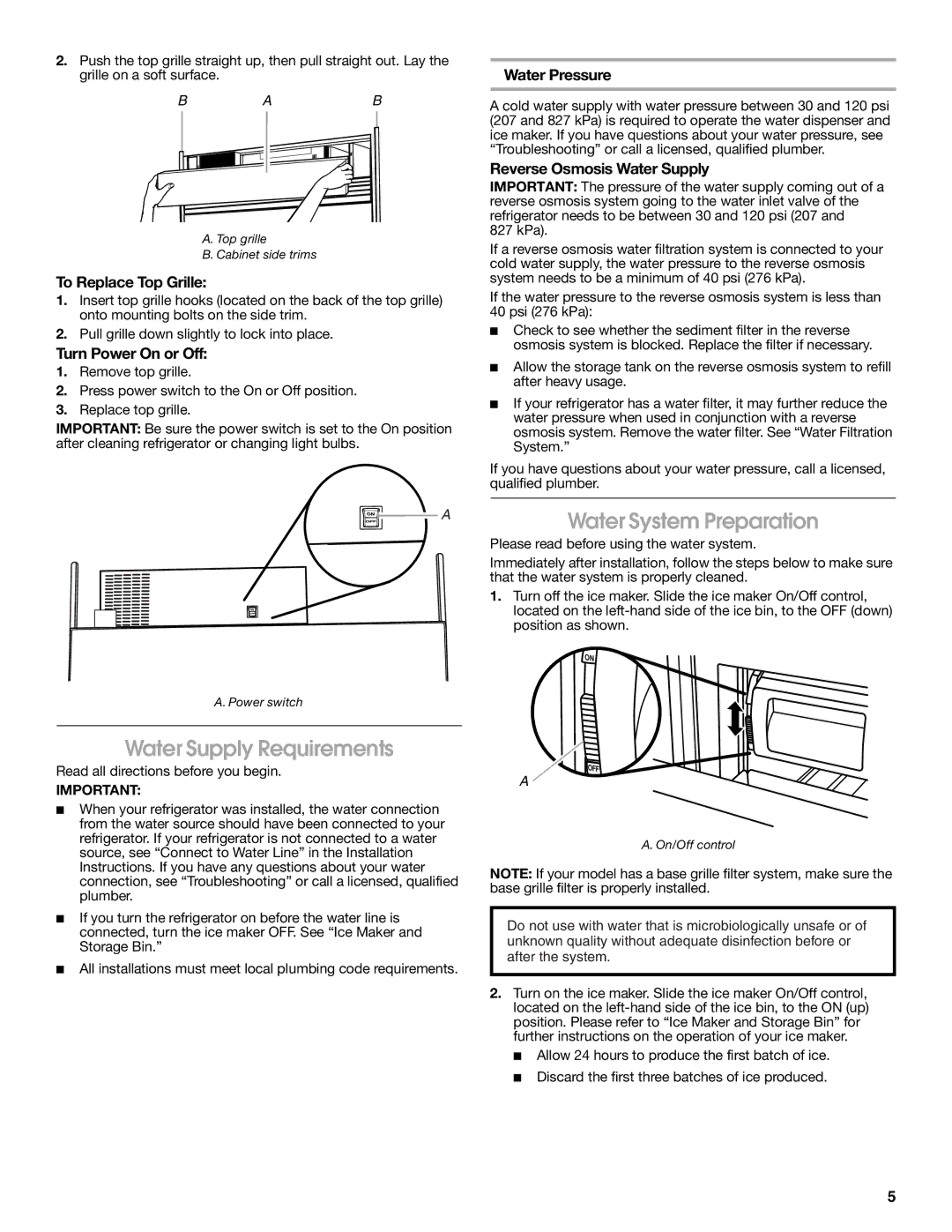 Jenn-Air W10183787A manual Water System Preparation, Water Supply Requirements 