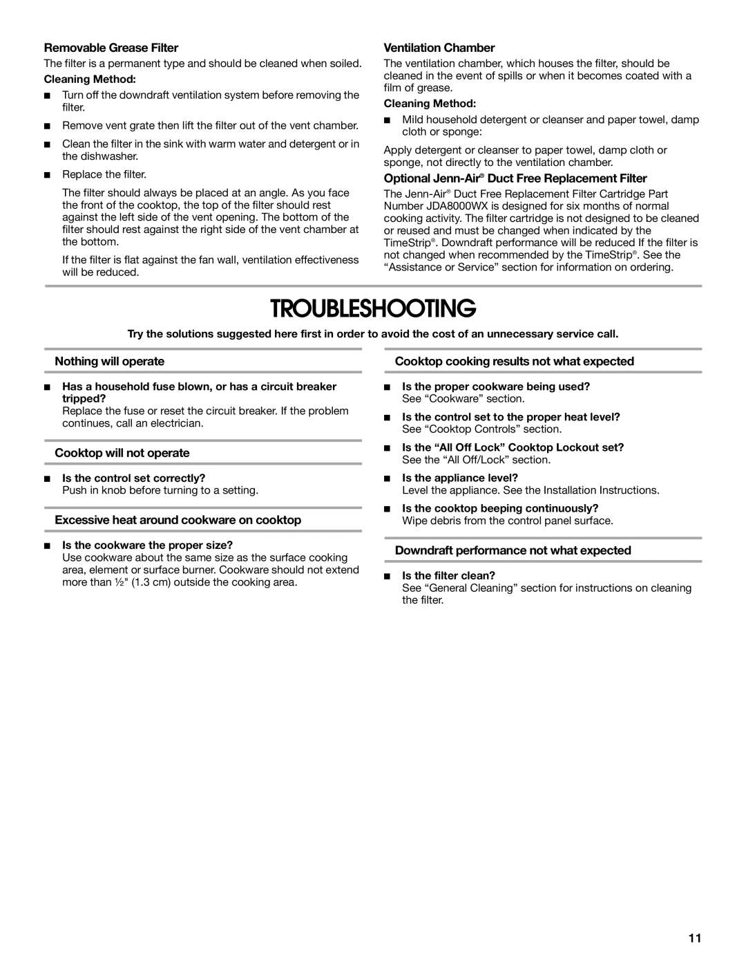 Jenn-Air W10197057B manual Troubleshooting 