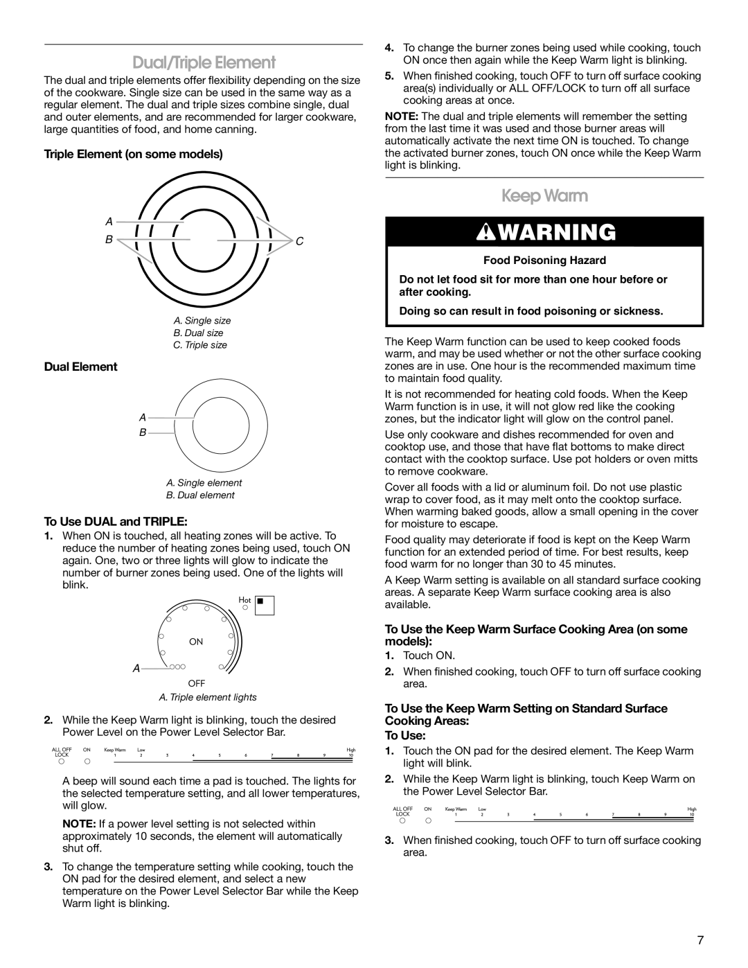 Jenn-Air W10197057B manual Dual/Triple Element, Keep Warm 