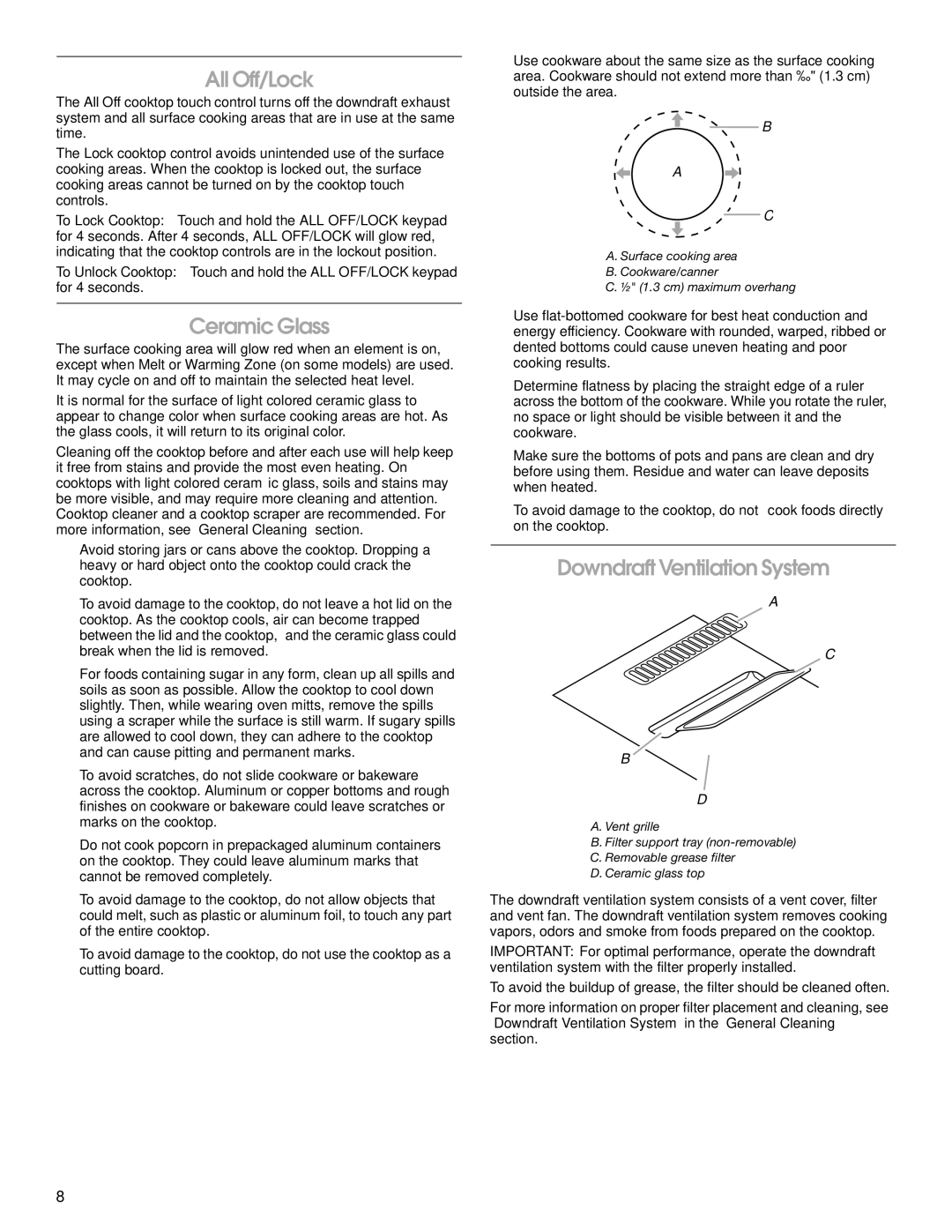 Jenn-Air W10197057B manual All Off/Lock, Ceramic Glass, Downdraft Ventilation System 