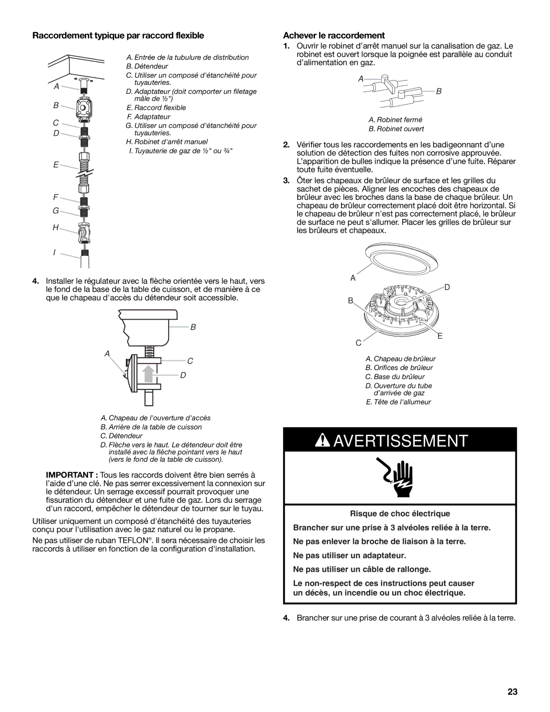 Jenn-Air W10197058B installation instructions Raccordement typique par raccord flexible, Achever le raccordement 