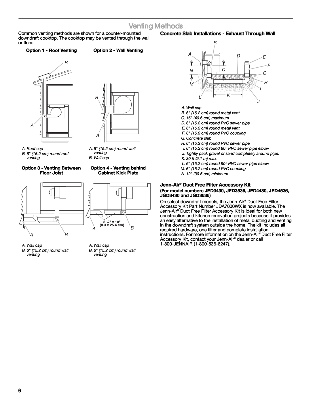Jenn-Air W10197058B Venting Methods, Concrete Slab Installations - Exhaust Through Wall, Option 1 - Roof Venting, Ad Nc M 