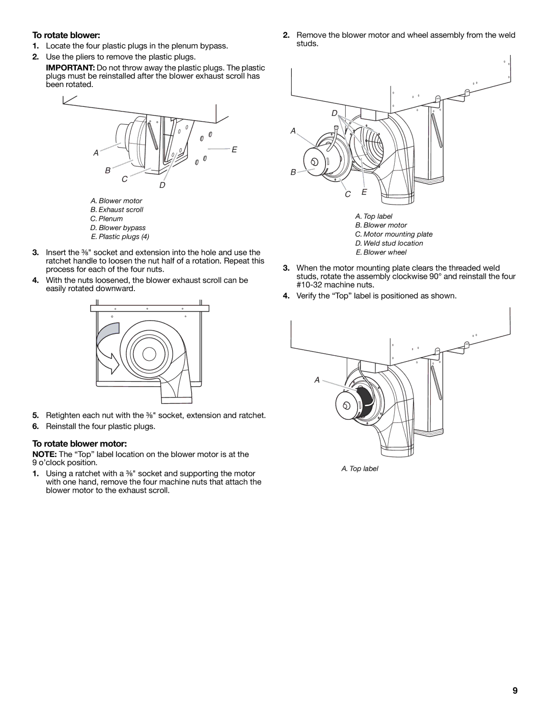 Jenn-Air W10197059B installation instructions To rotate blower motor 