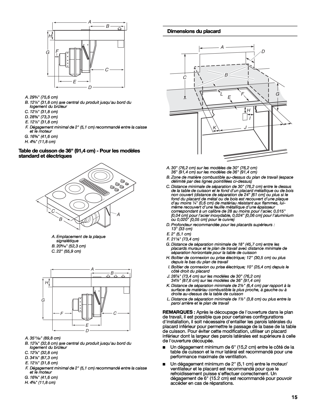 Jenn-Air W10197059B installation instructions Dimensions du placard, A D Cb L Fg E H I Kj, C A B 