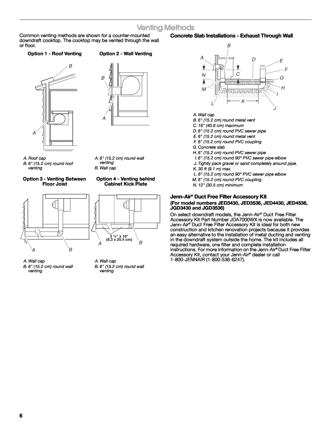 Jenn-Air W10197059B Venting Methods, Concrete Slab Installations - Exhaust Through Wall, B Ad Nc M, E F G H I J 