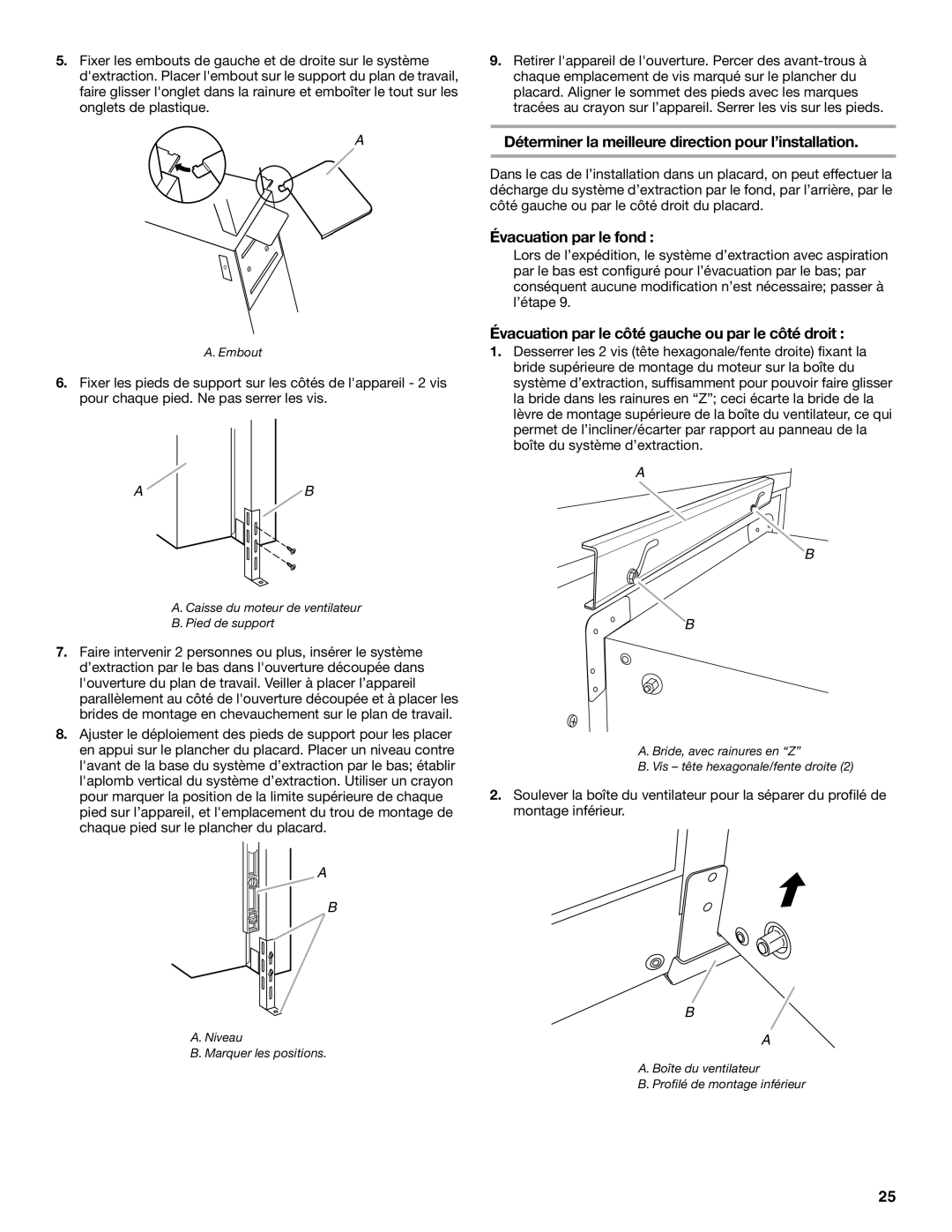 Jenn-Air W10201609B installation instructions Déterminer la meilleure direction pour l’installation, Évacuation par le fond 