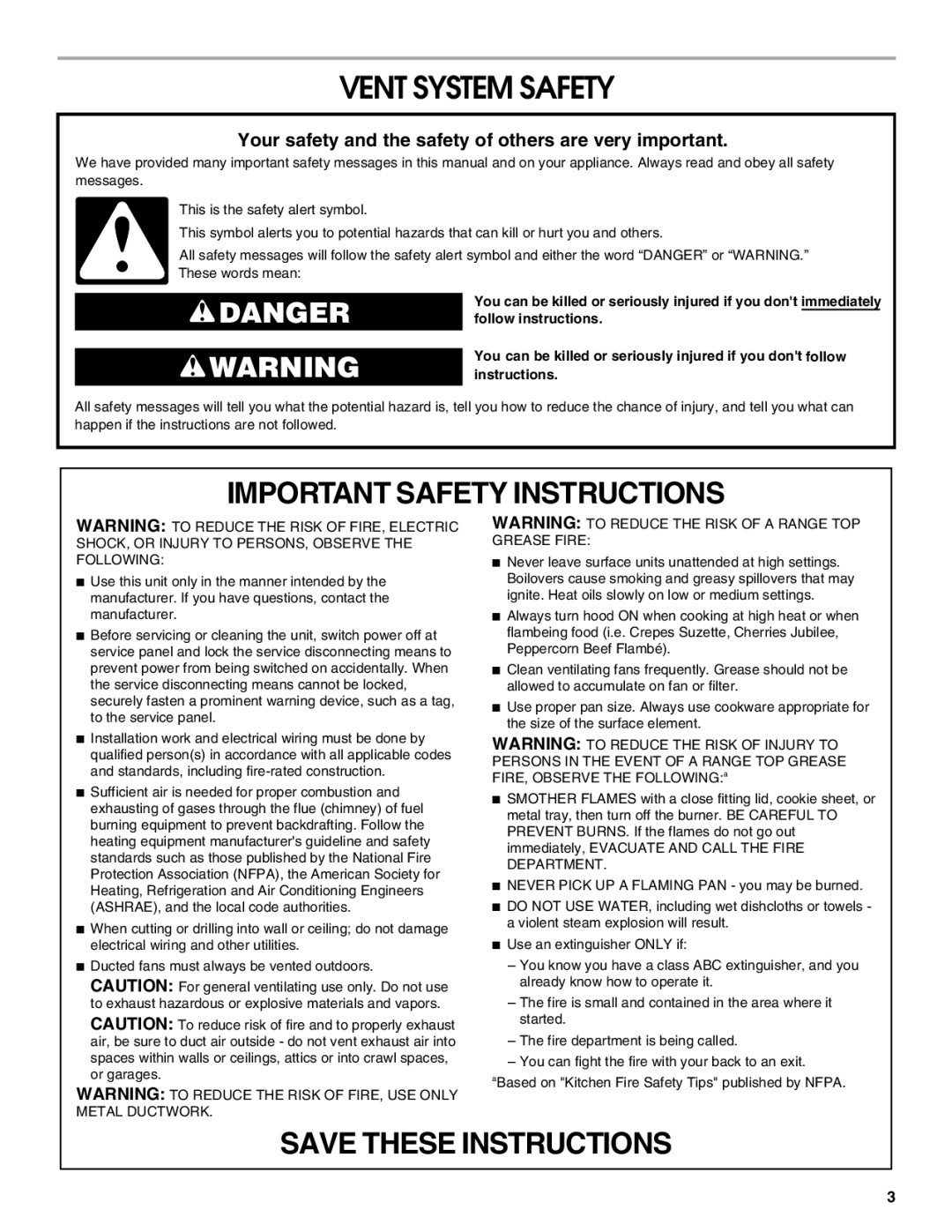 Jenn-Air W10201609B installation instructions Vent System Safety, Your safety and the safety of others are very important 