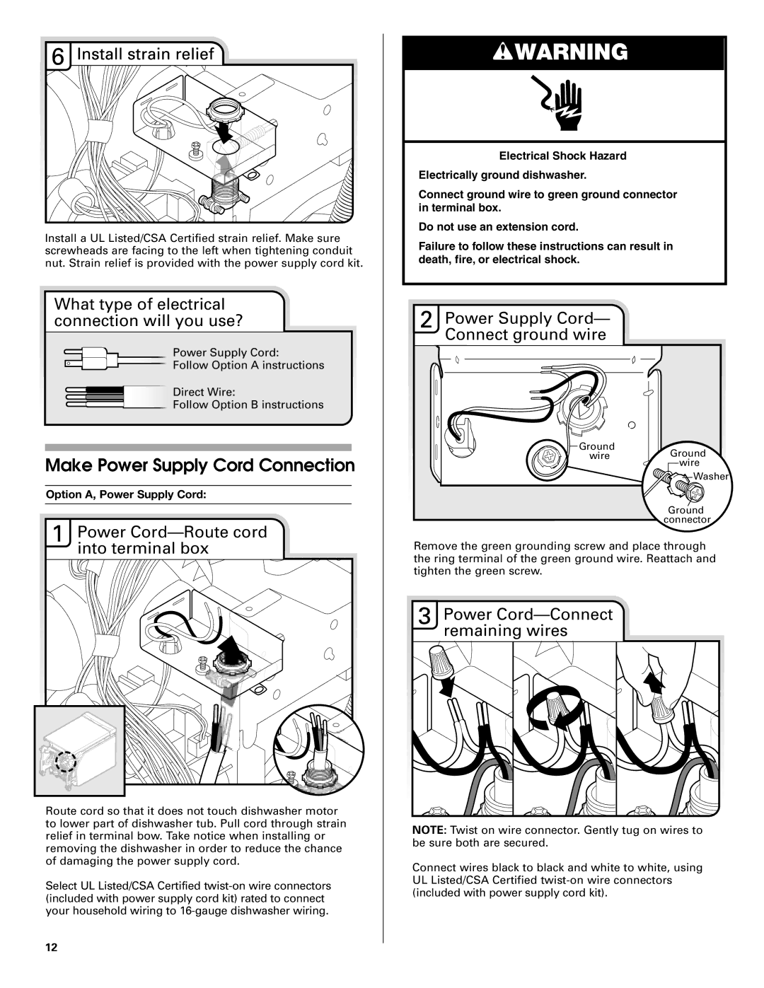 Jenn-Air W10208727A installation instructions Make Power Supply Cord Connection, Power Cord-Route cord into terminal box 