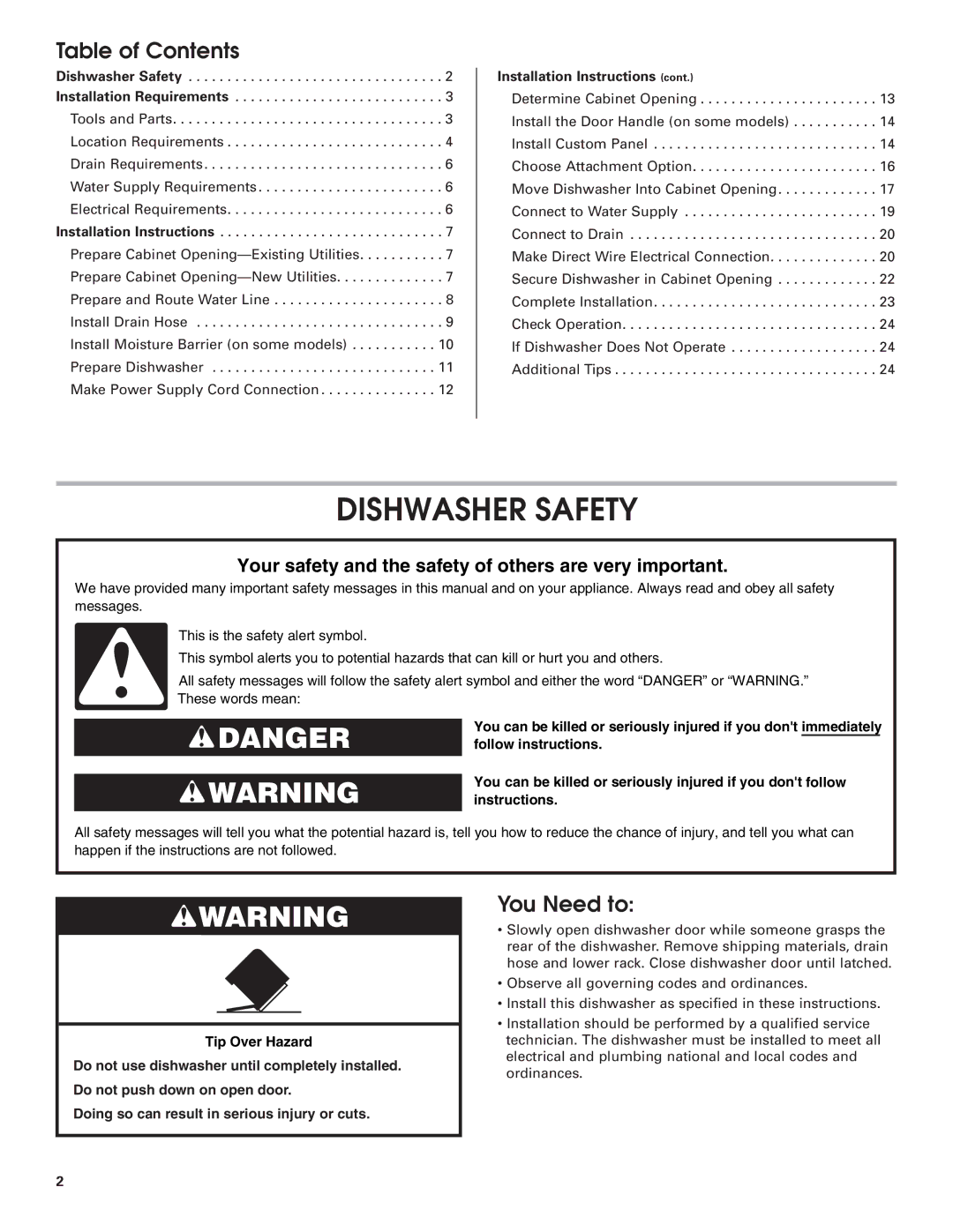 Jenn-Air W10208727A installation instructions Table of Contents, You Need to 