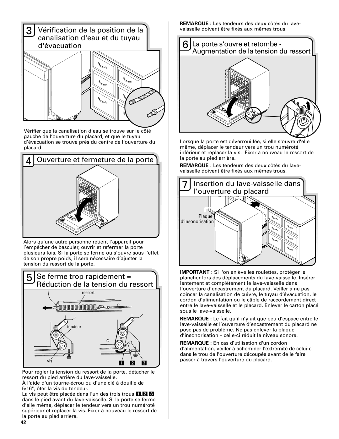 Jenn-Air W10208727A Ouverture et fermeture de la porte, Insertion du lave-vaisselle dans louverture du placard 